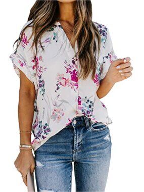 Women's Casual Short Sleeve V-Neck Blouse Tunic Lightweight Summer Top